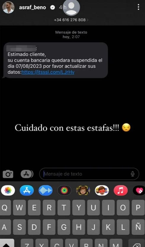 asraf beno denuncia una estafa telefónica en sus redes sociales