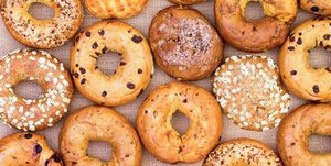 Assorted bagels in a full frame background