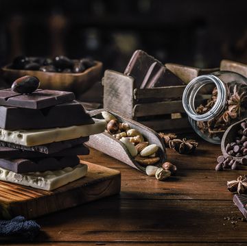 assorted chocolate, nuts and dried fruit in old fashioned style