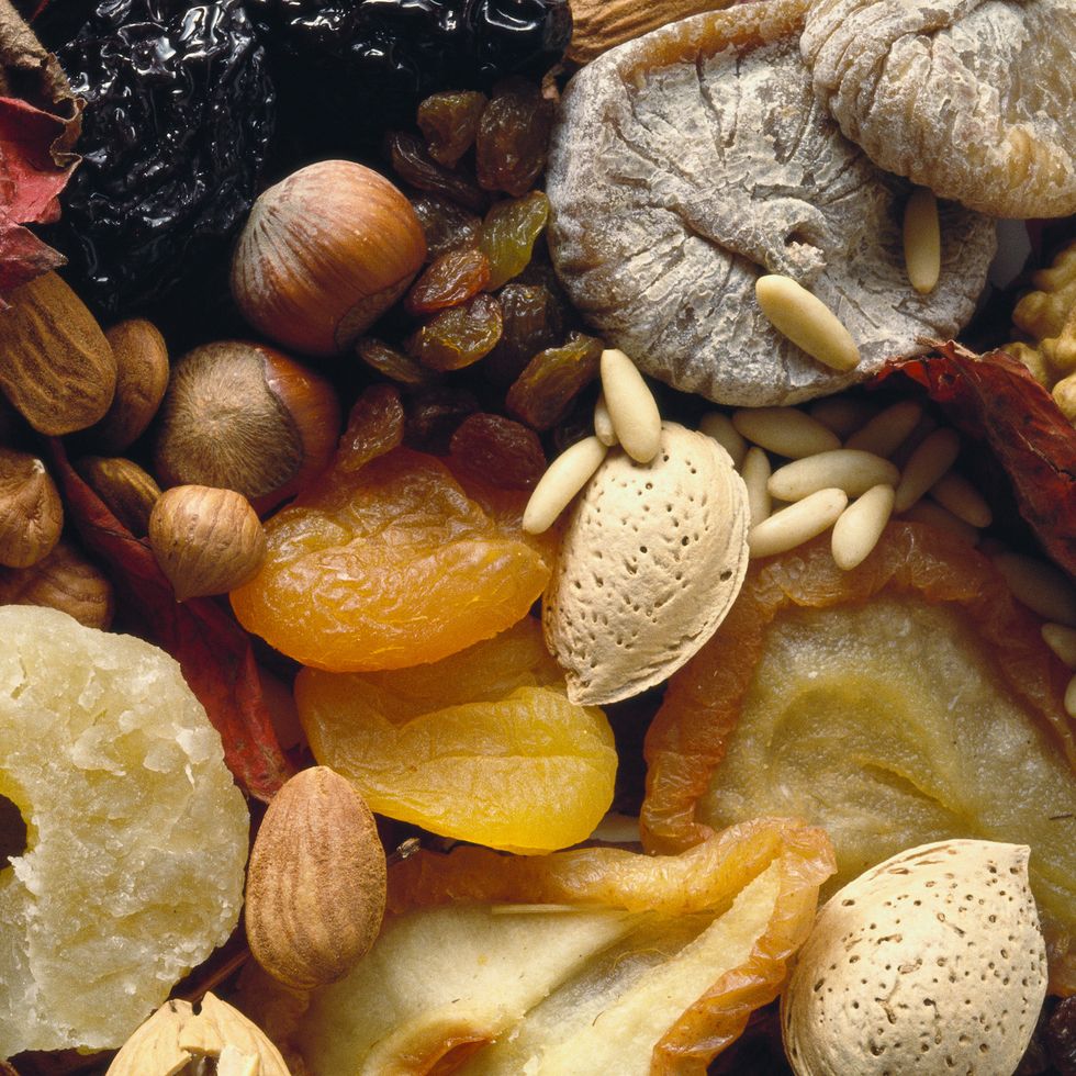 assortment of dried fruits and nuts, full frame