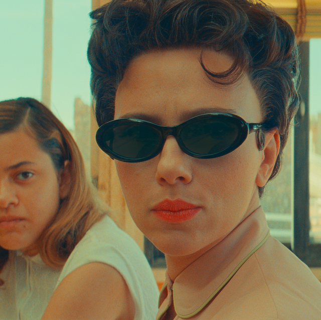 grace edwards as dinah and scarlett johansson as midge campbell in wes anderson's asteroid city