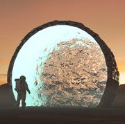 astronaut entering portal transportation
