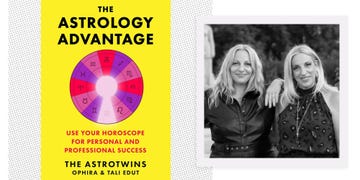 the astrology advantage book and a black and white headshot of the astrotwins