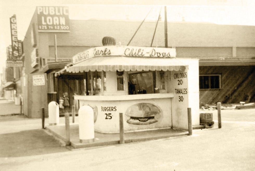 carl karcher, the founder of carls jr, opened an los angeles hot dog stand in the 1940s