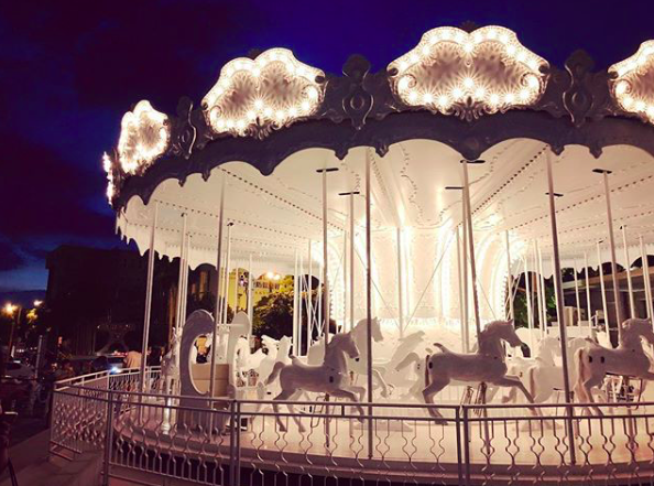 Carousel, Amusement ride, Amusement park, Sky, Light, Park, Cloud, Recreation, Nonbuilding structure, Night, 