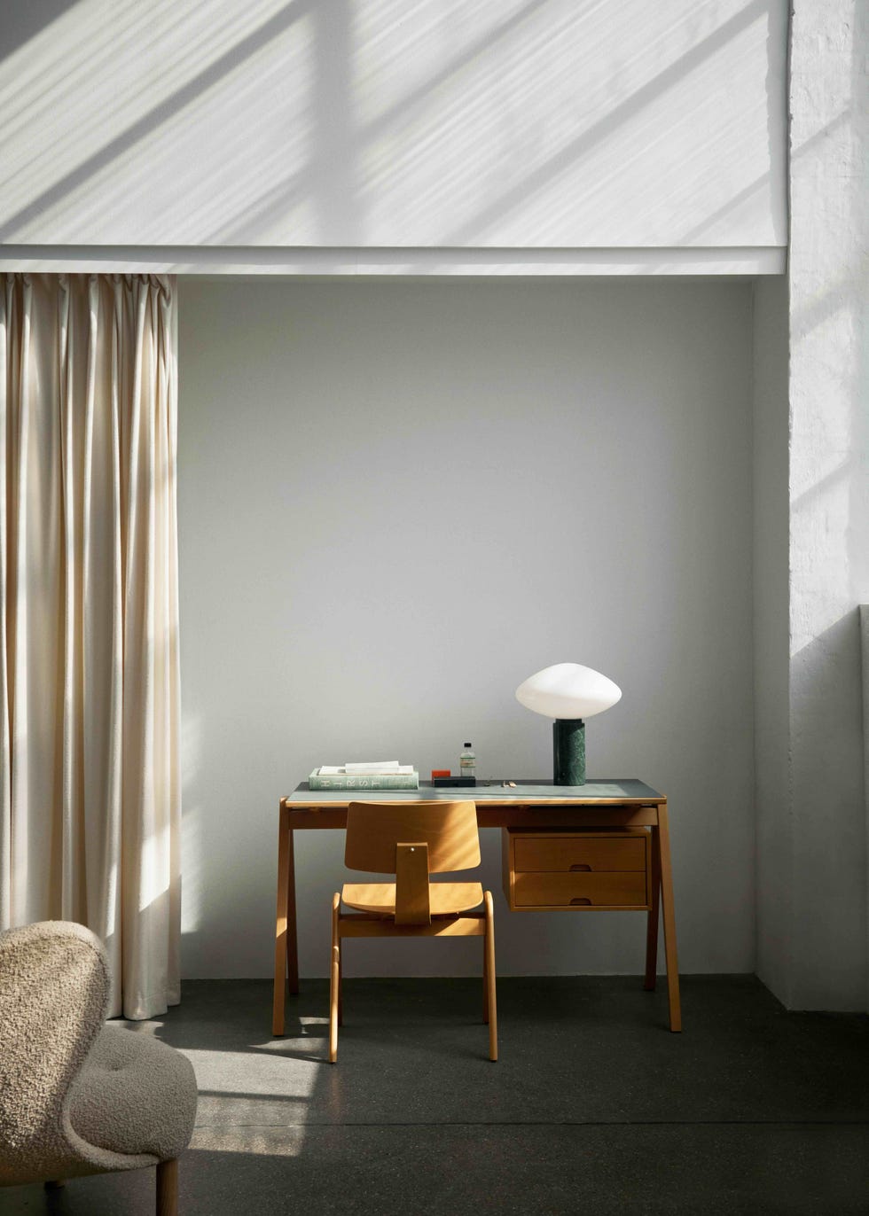 a wooden chair and desk