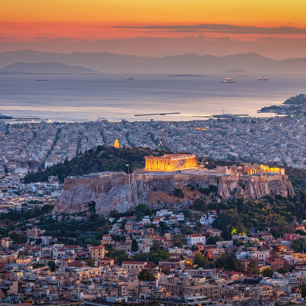athens cityscape in sunset light panorama