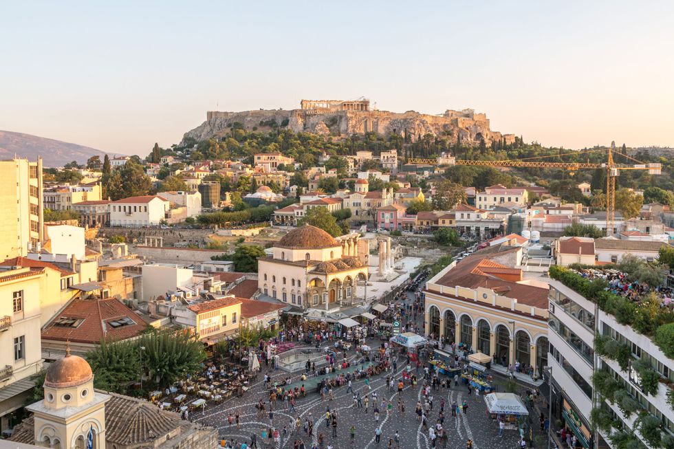 acropolis and monastiraki square athens greece