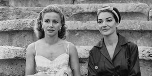Athina Onassis and Maria Callas Sitting Together on Steps
