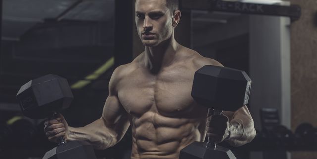 Athlete with dumbbells