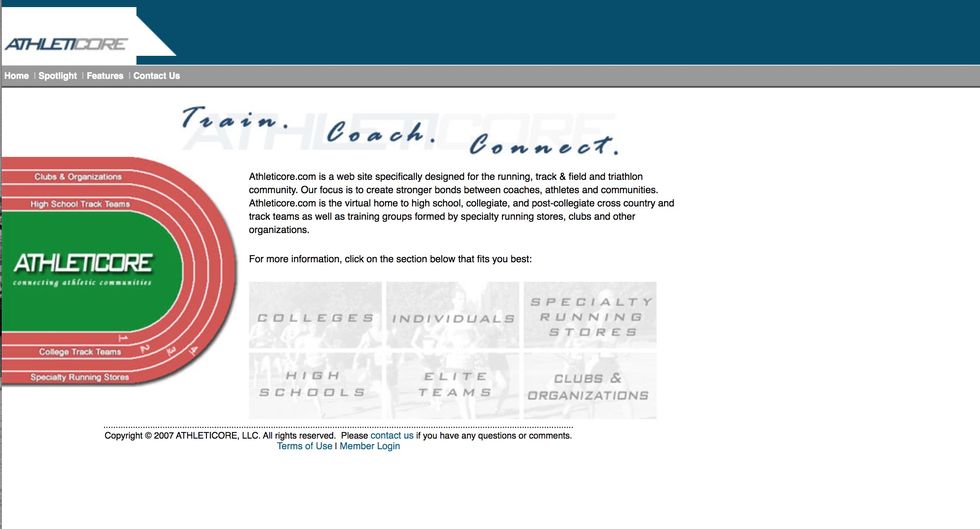 Screenshot of the Athleticore website