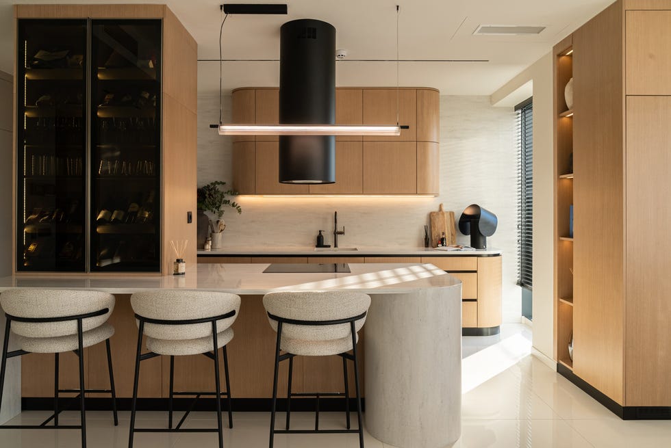 isla de cocina con esquina curva
