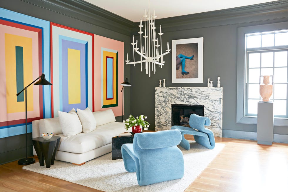 modern living room with cold colourful artwork on wall