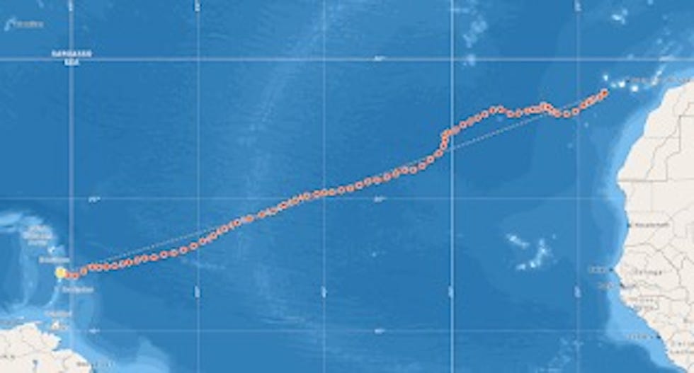 track of a storm system across the atlantic ocean
