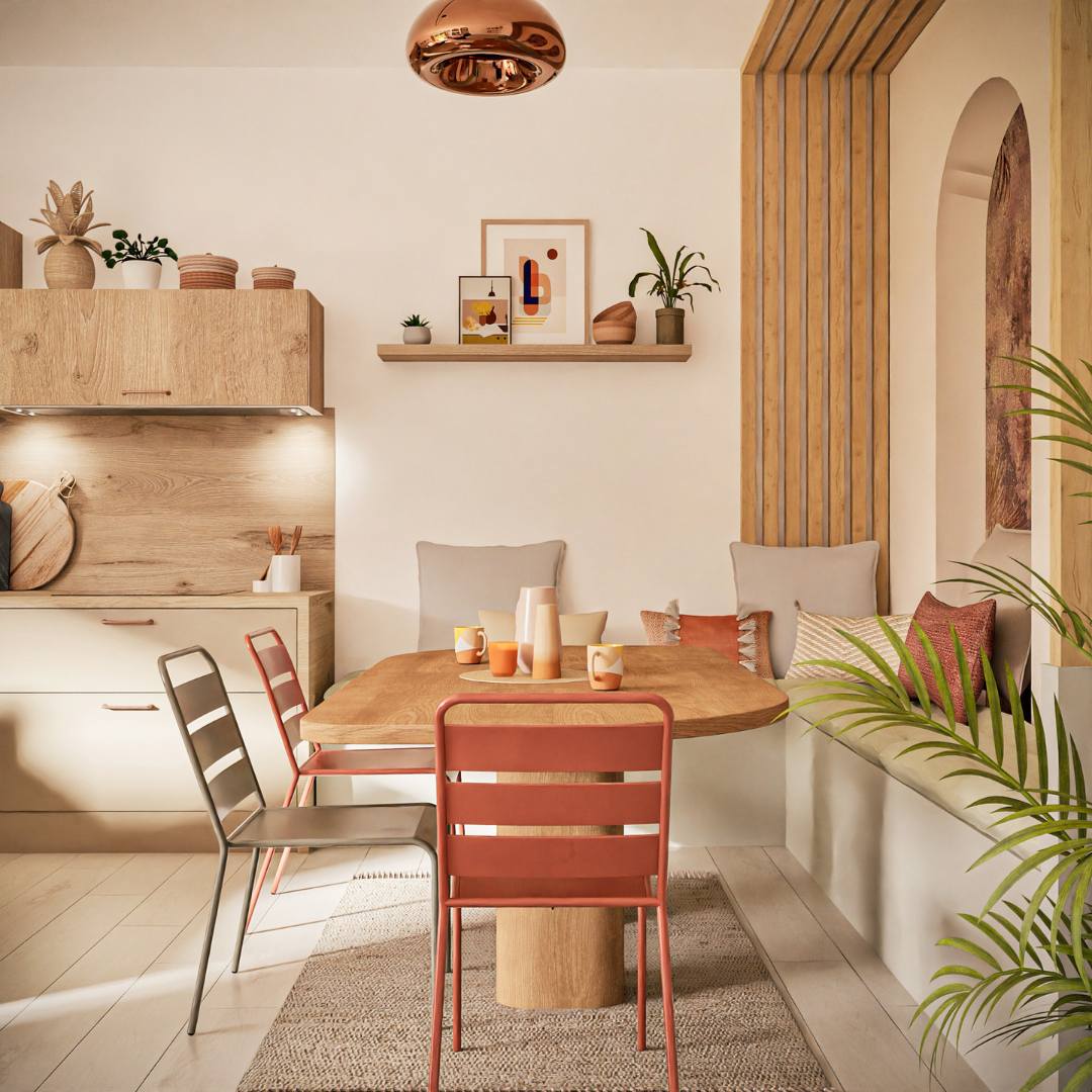 salón de verano en tonos tierra