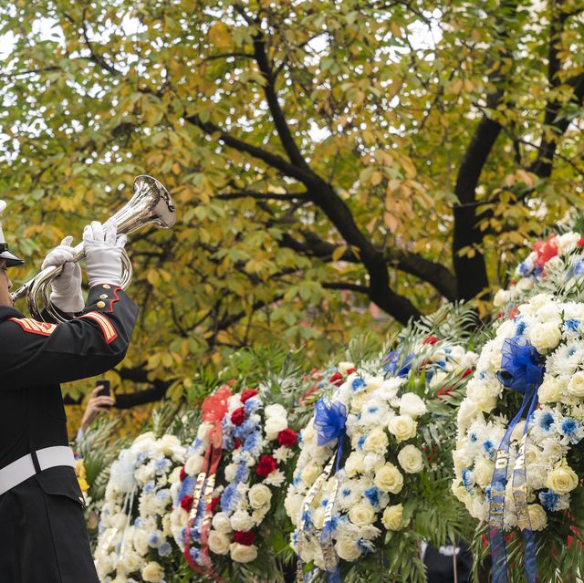 atmosphere during wreath laying ceremony on veterans day on