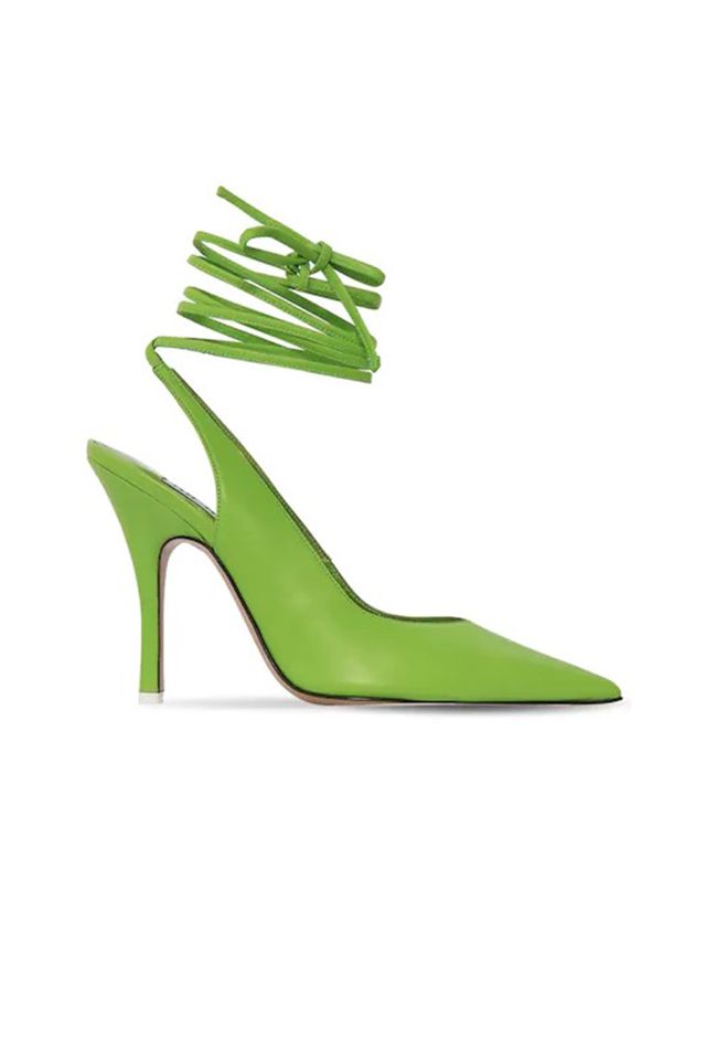 Footwear, Green, High heels, Shoe, Slingback, Court shoe, Leather, 