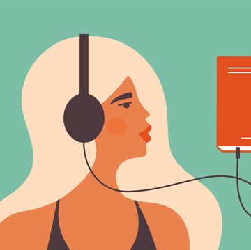audio book vector illustration concept with young woman in headphones listening audiobook