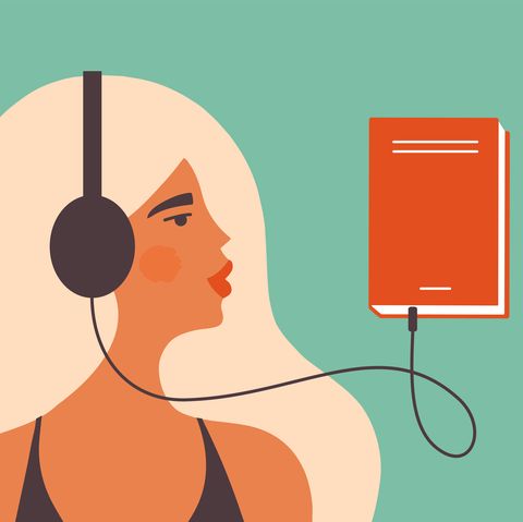 audio book vector illustration concept with young woman in headphones listening audiobook
