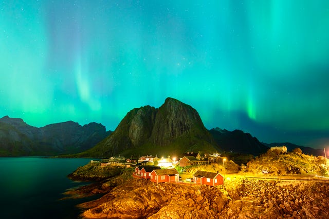 Aurora over Hamnoy village, Lofoten, Norway