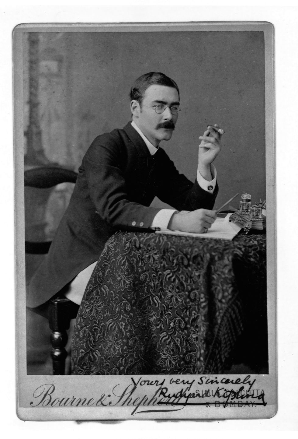 Autographed Picture of Writer Rudyard Kipling Holding Cigar