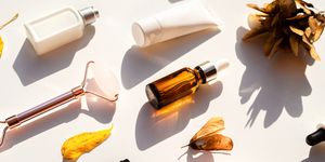 autumn concept with skin care beauty products, natural cosmetic