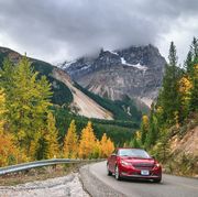 autumn drive in rocky mountains, yoho valley road, yoho national park, british columbia, canada
