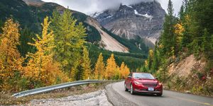 autumn drive in rocky mountains, yoho valley road, yoho national park, british columbia, canada