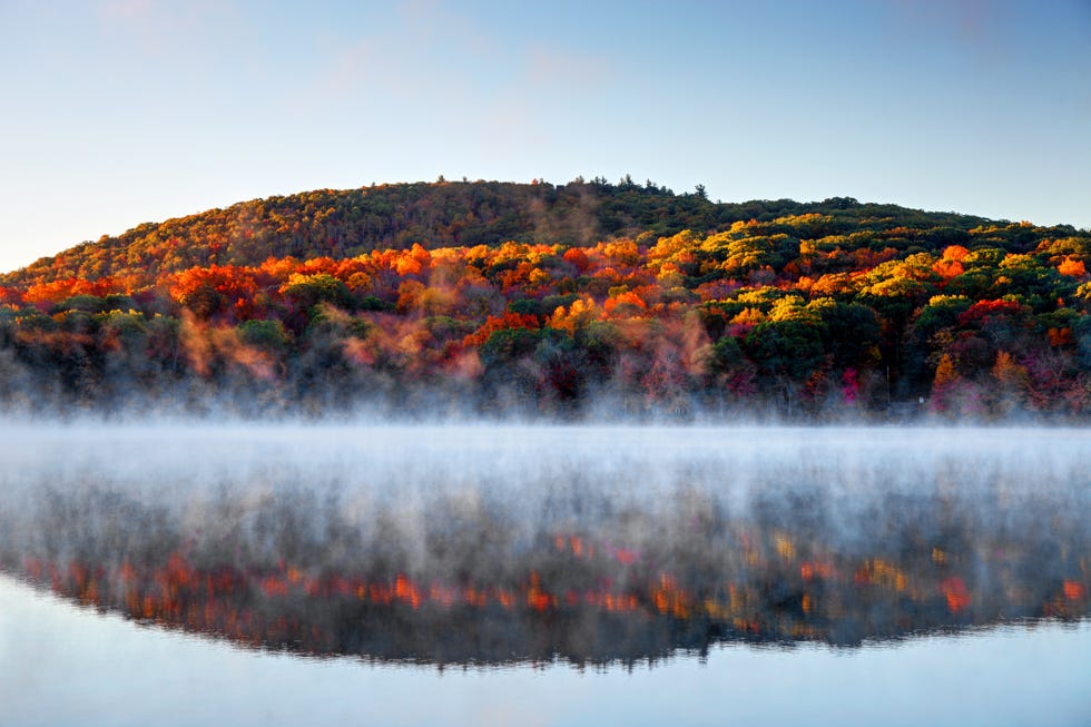 autumn mist in the litchfield hills of connecticut