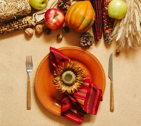 Autumn table setting. Thanksgiving dinner and autumn decoration