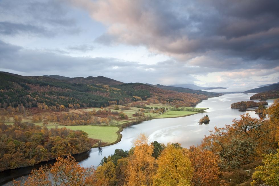 Autumn trees and Loch Faskally, Pitlochry, Scotland