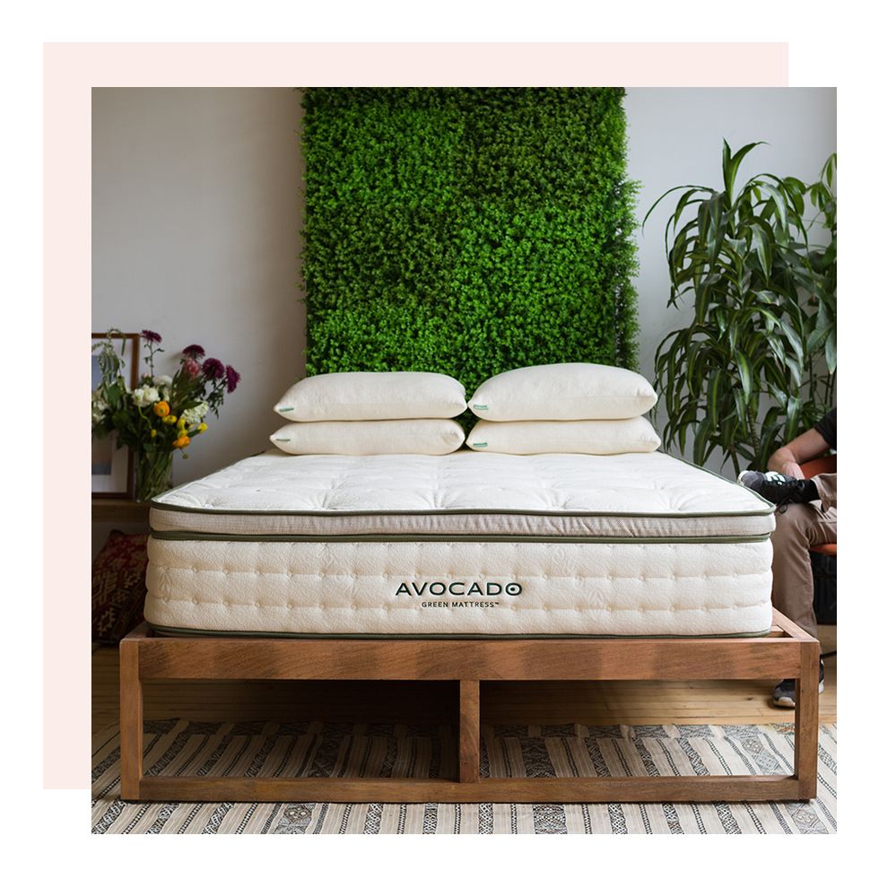 avocado pillows and bed frame