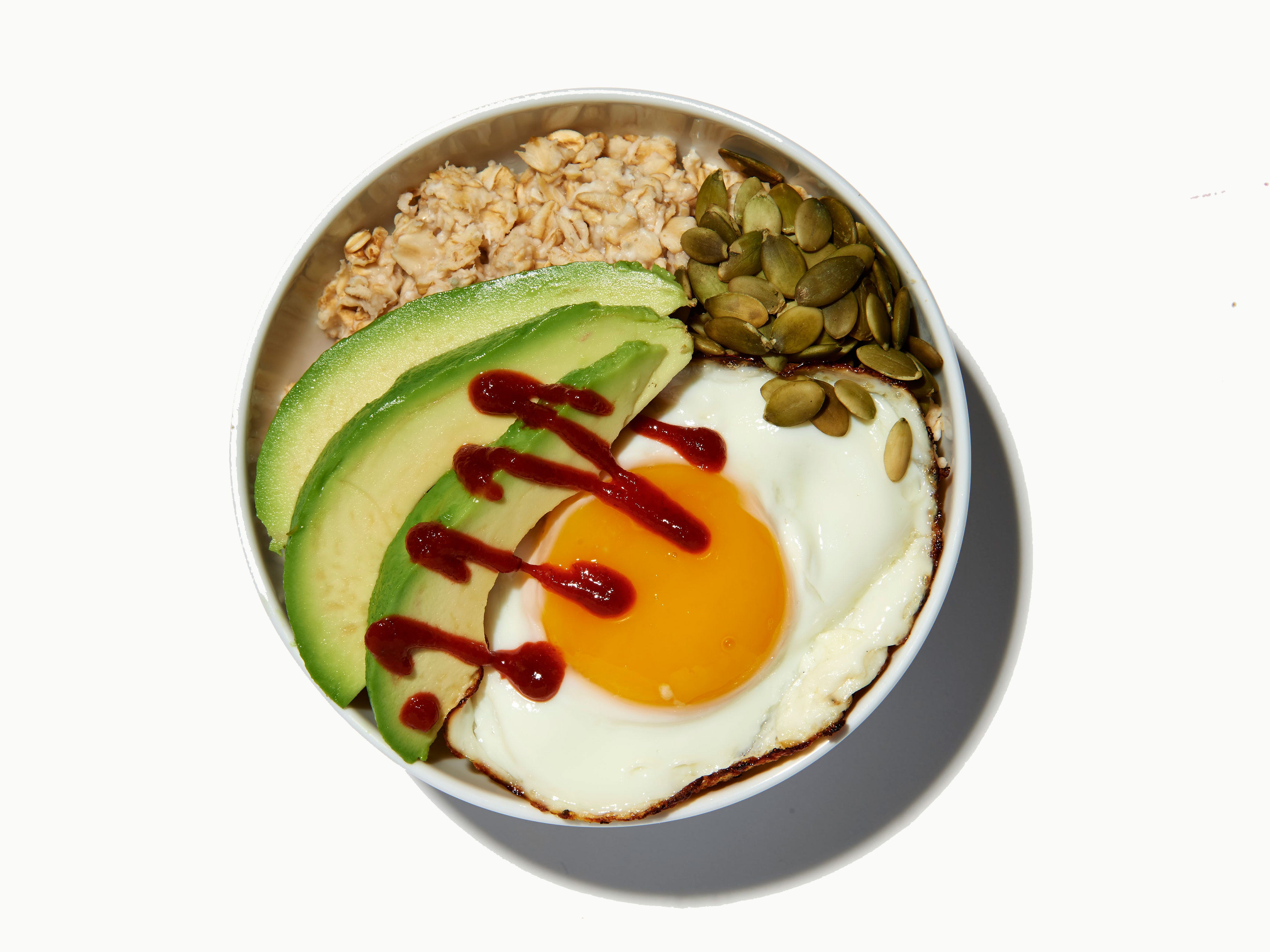 Avocado toast oatmeal with fried egg