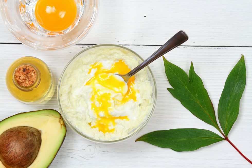 Avocado, olive oil, yogurt and egg yolk for hair mask