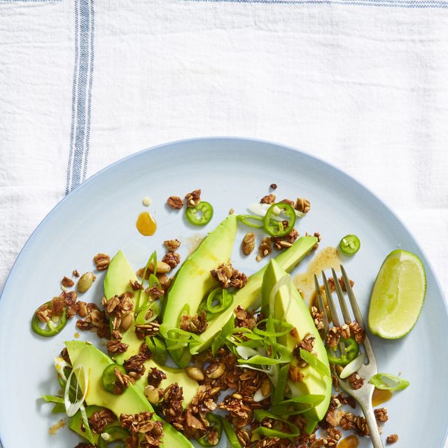 avocado salad with spicy sesame-tamari granola