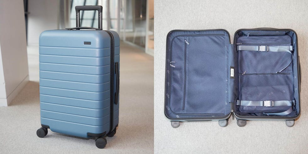 a couple of blue suitcases