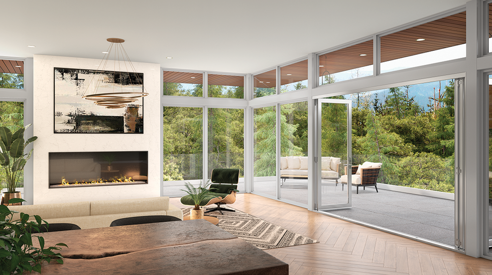 a living room with a fireplace