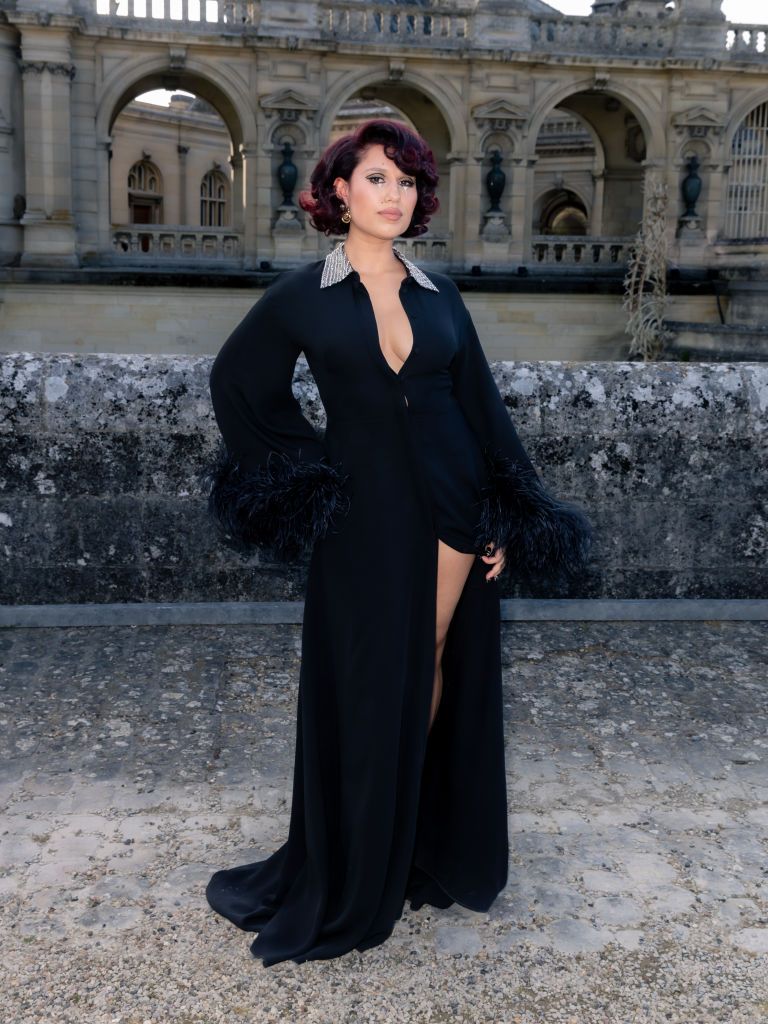 raye at the valentino fall 2023 couture collection runway show at the chateau de chantilly on july 5, 2023 in paris, france photo by francois goizewwd via getty images