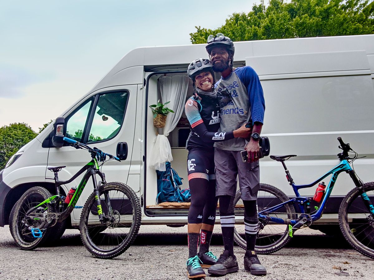 ayesha mcgowan and husband will on their honeymoon in a bike park