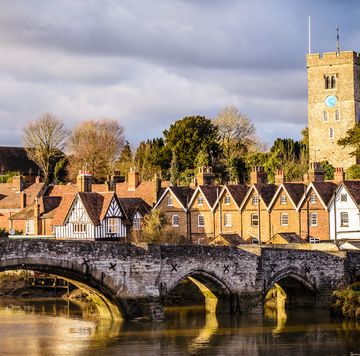 historic aylesford bridge in kent, england bathed in a warm autumn sunset glow