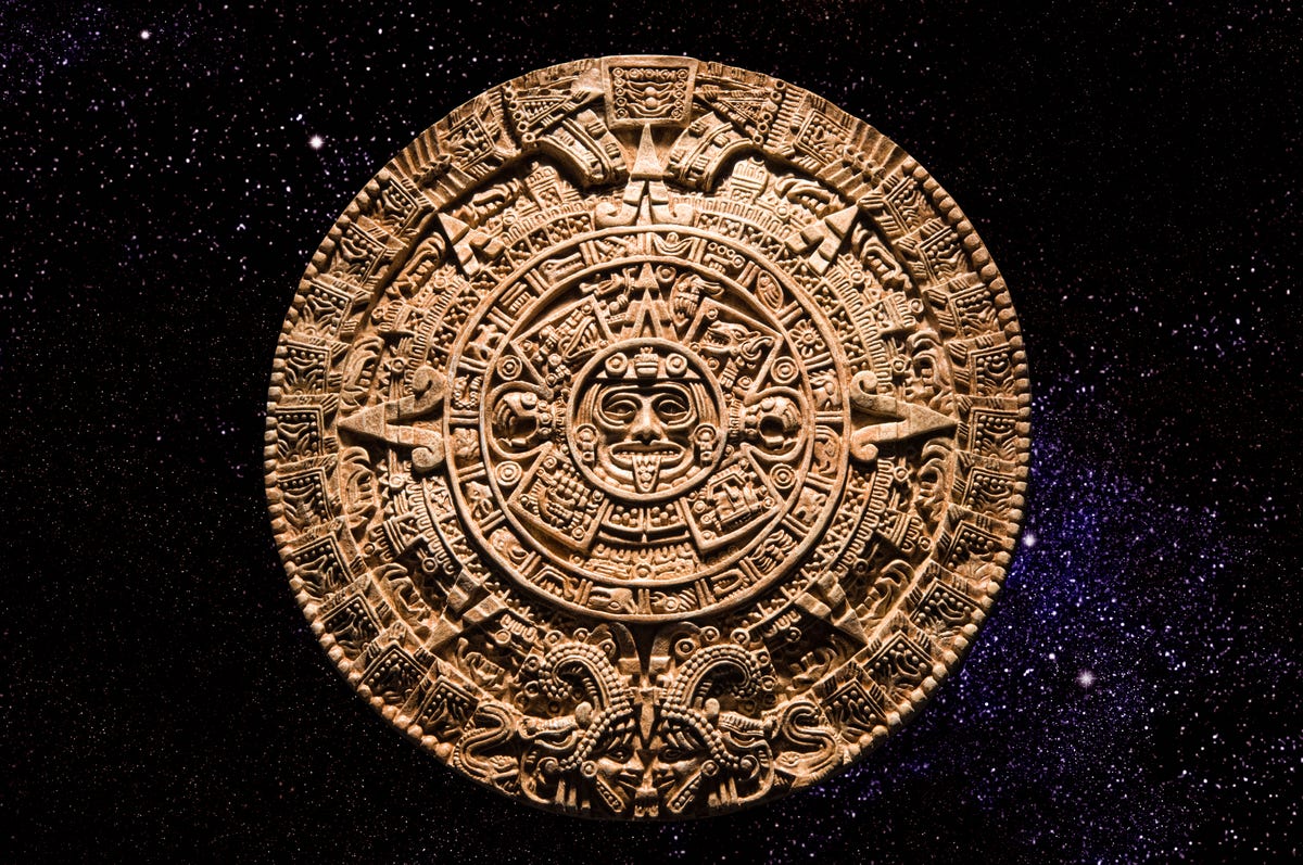 aztec calendar stone carving in space
