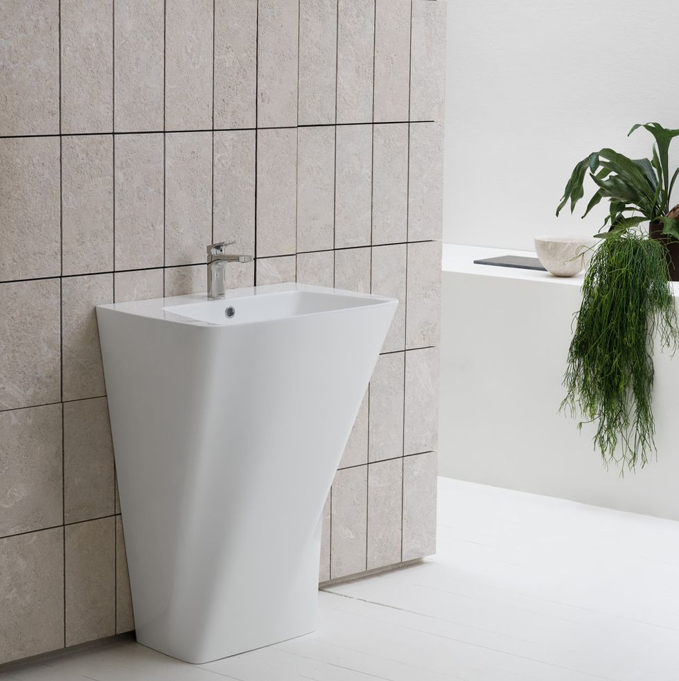Tile, White, Bathroom, Wall, Room, Floor, Ceramic, Plumbing fixture, Line, Architecture, 