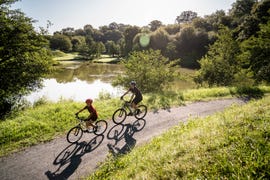 father and son mountain biking