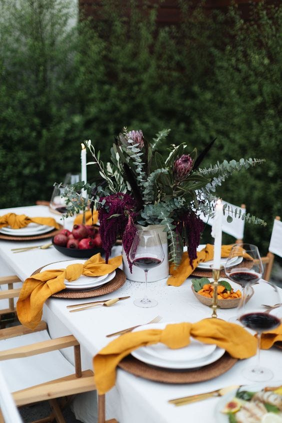 (5) Yellow Cloth Napkins 2 Napkin Rings Goldenrod Mustard Boho Thanksgiving