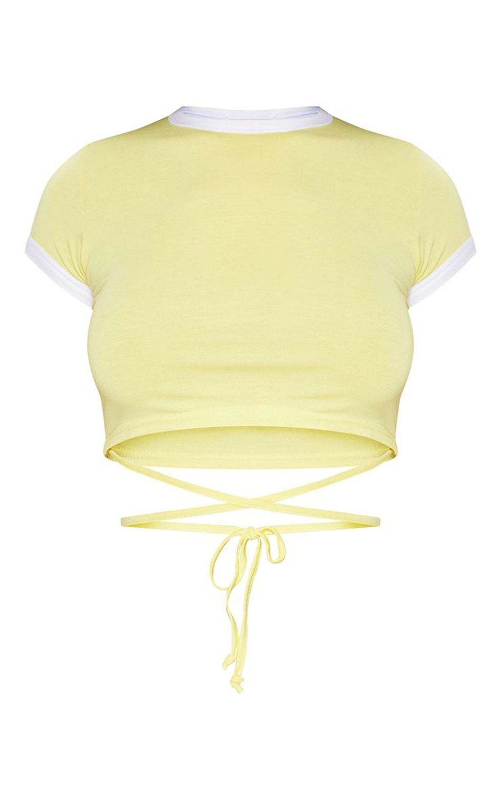 Clothing, Yellow, White, Green, T-shirt, Sleeve, Product, Crop top, Neck, Top, 