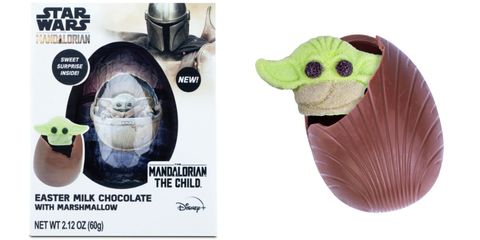 baby yoda easter egg made of chocolate with a marshmallow of him inside