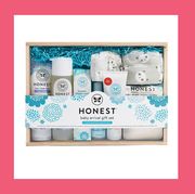 honest gift set and baby boy in turtle toy
