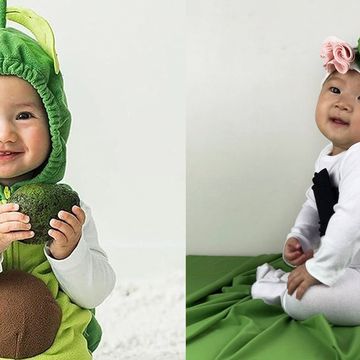 an avocado costume and a sushi costume are two good housekeeping picks for best baby halloween costumes
