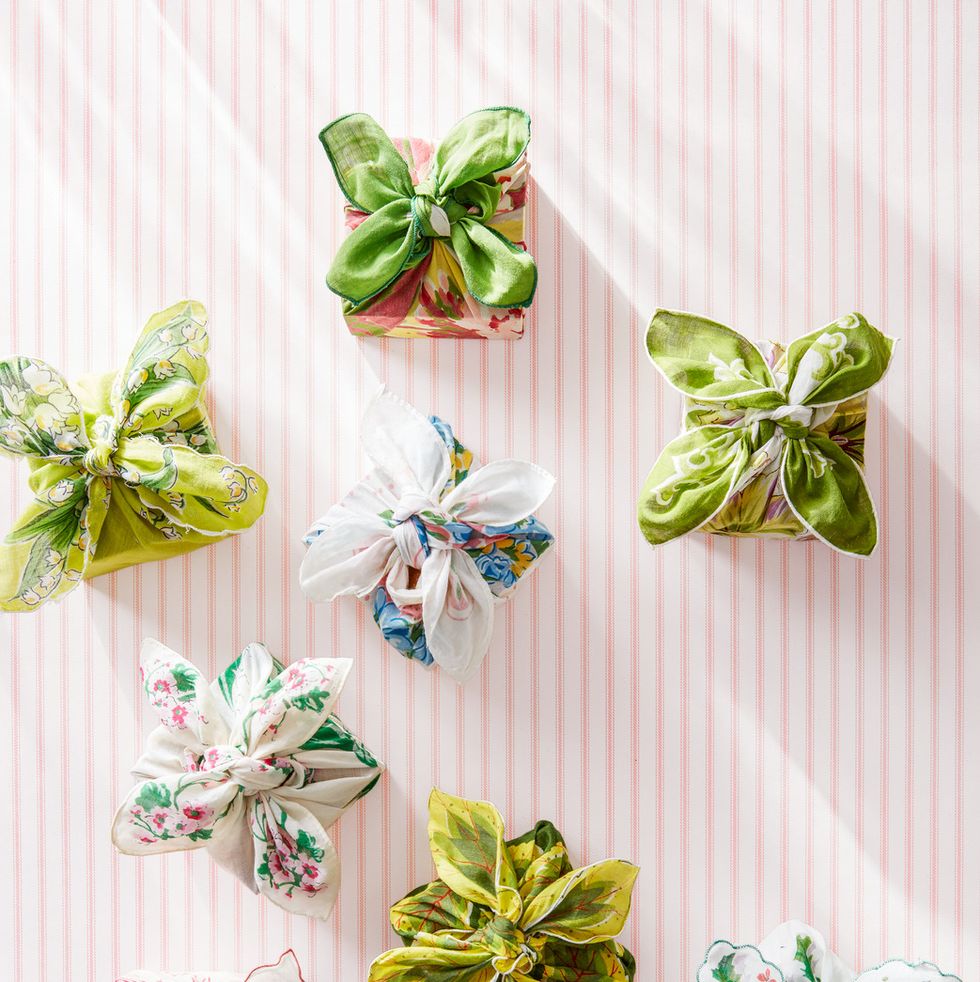 vintage scarves and hankerchiefs wrap tiny boxes as creative gift wrap
