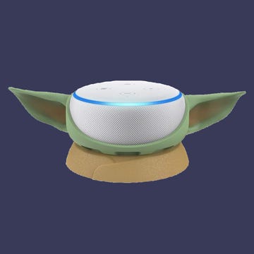 baby yoda echo dot stand with blue background